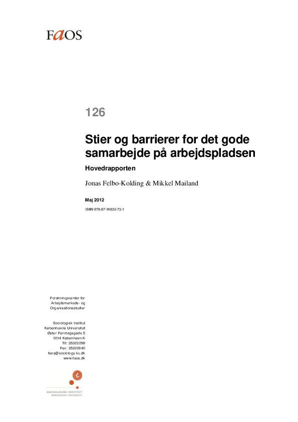 Stier og barrierer for det gode samarbejde på arbejdspladsen (hovedrapporten)